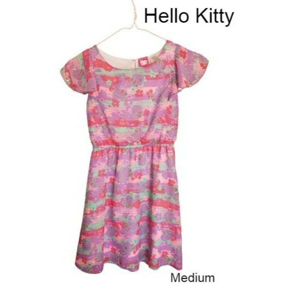Hello Kitty Girls Dress Pink Purple Sequin Chiffon Party Casual Dress Medium NWO